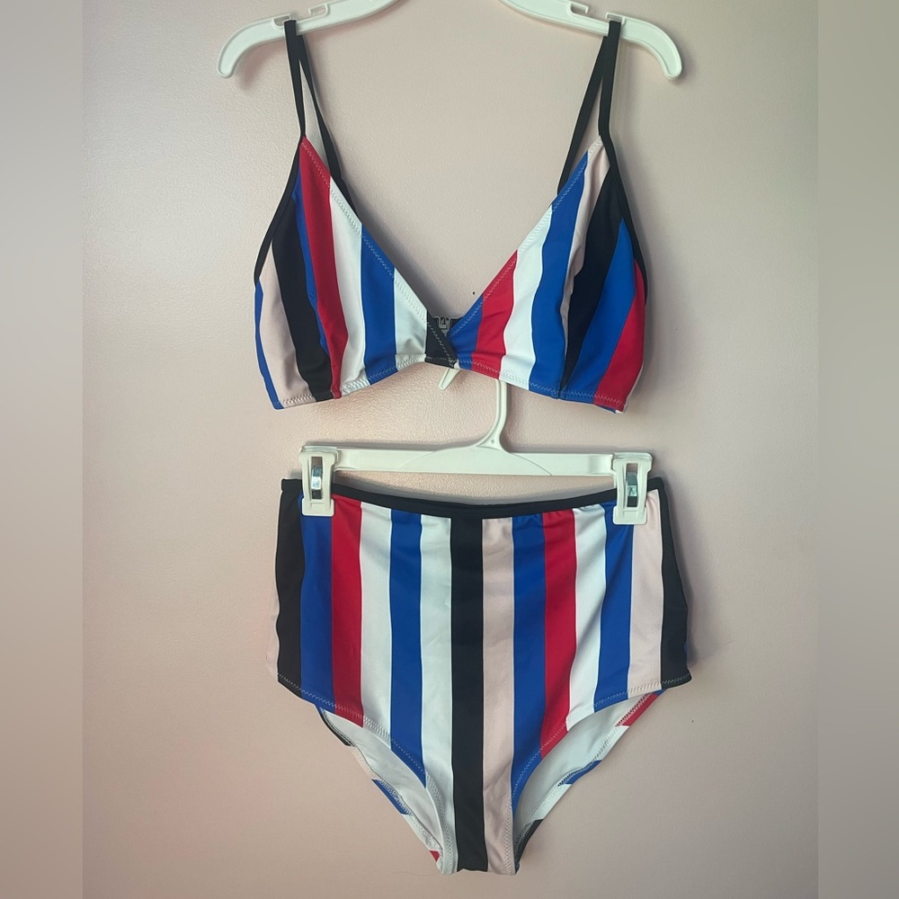 NWT multicolor red white and blue Cupshe high waist bikini